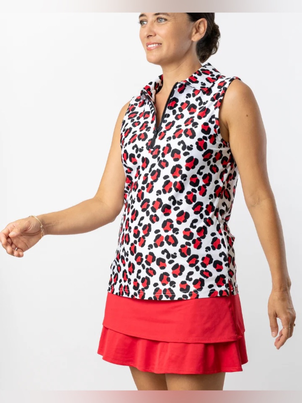 Tail White Label red & black leopard sleeveless golf top